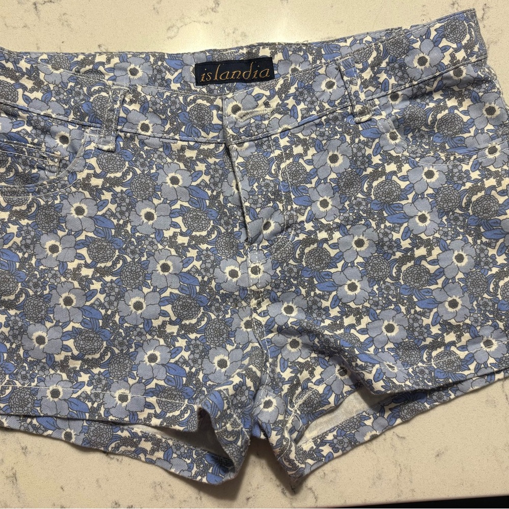 Islandia Women's High Waist Floral Blue Shorts